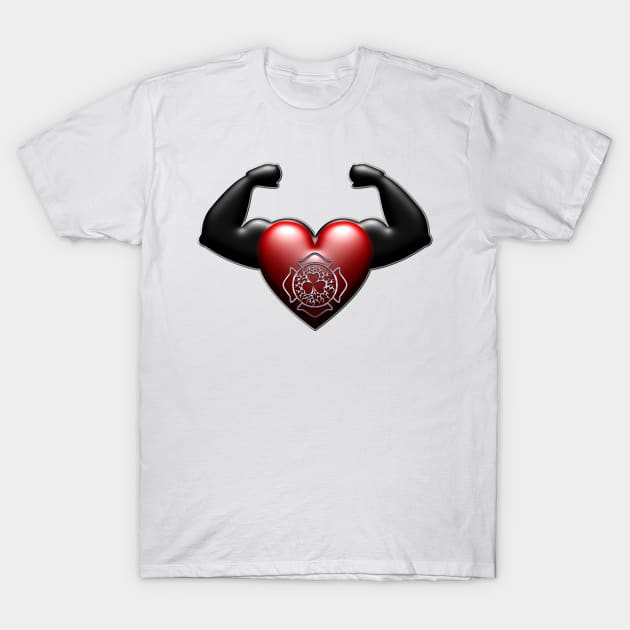 Flexing firefighter heart T-Shirt by DrewskiDesignz